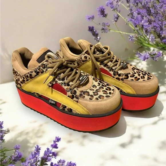 Excellent condition Buffalo London platform sneakers tower 9 red leopard 40 - Picture 3 of 11
